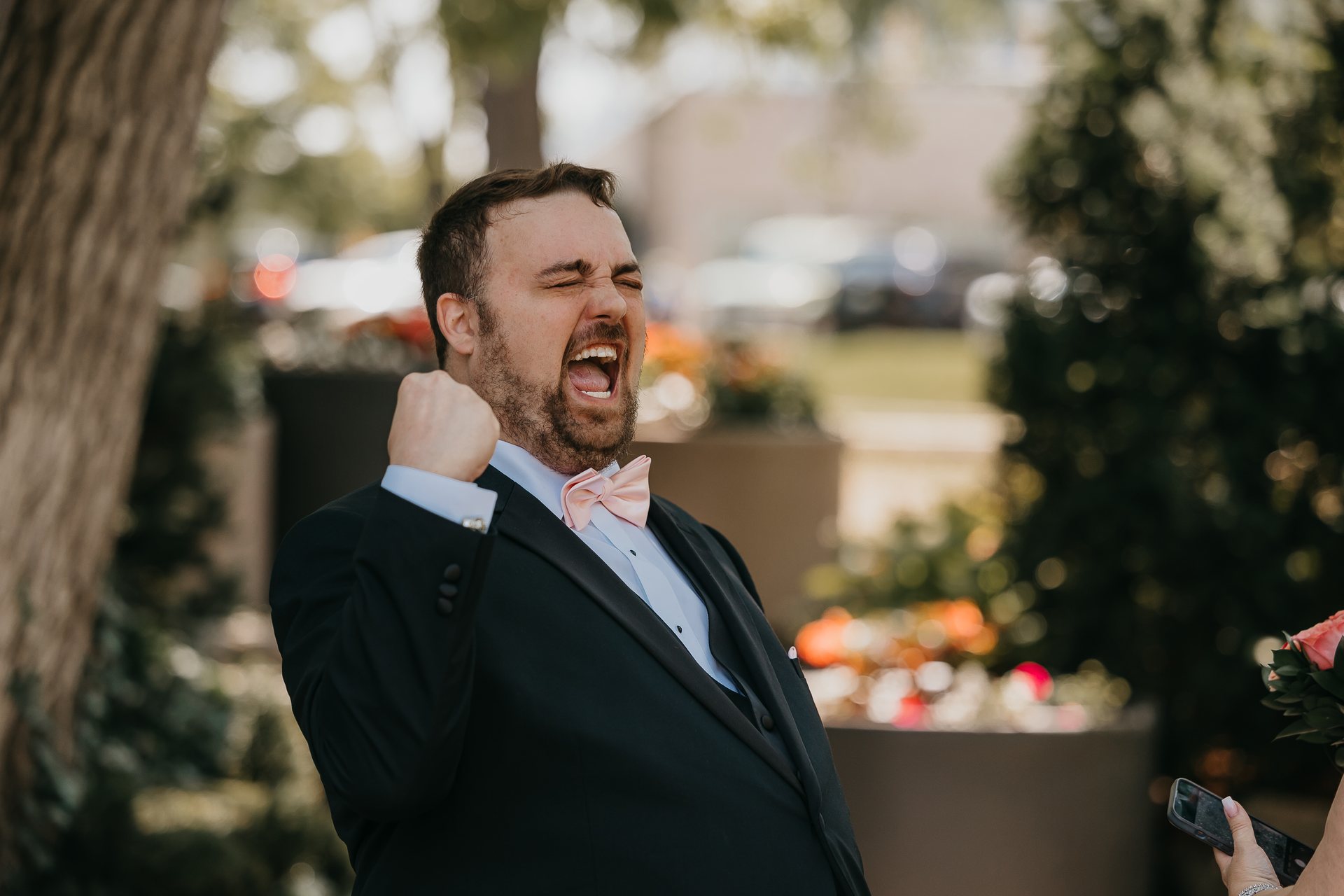 Greg reacting happily during the first look